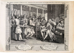 William Hogarth, The Industrious Prentice Alderman of London, the Idle one brought before him & Impeach’d by his Accomplice