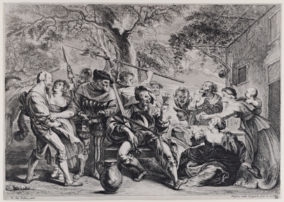 Soldiers and Peasants Sitting and Fighting Near a Table