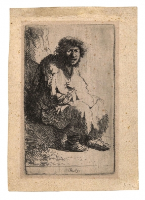 Rembrandt, Beggar Seated on the Bank (Self Portrait)