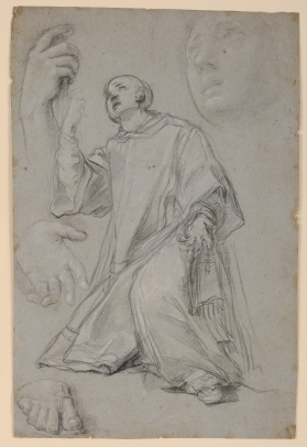 A Kneeling Saint, with Studies of Hands, a Foot, and a Head